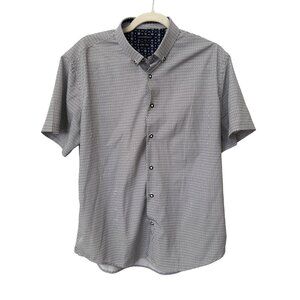 Interaffair Slim Fit Button Down Shirt Size Large Short Sleeve Geometric Career